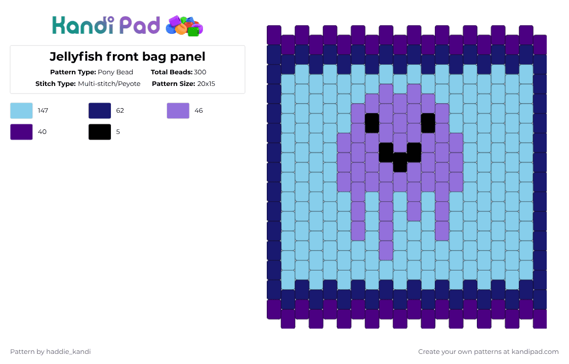 Jellyfish front bag panel - Pony Bead Pattern by haddie_kandi on Kandi Pad - purple,light blue,jellyfish