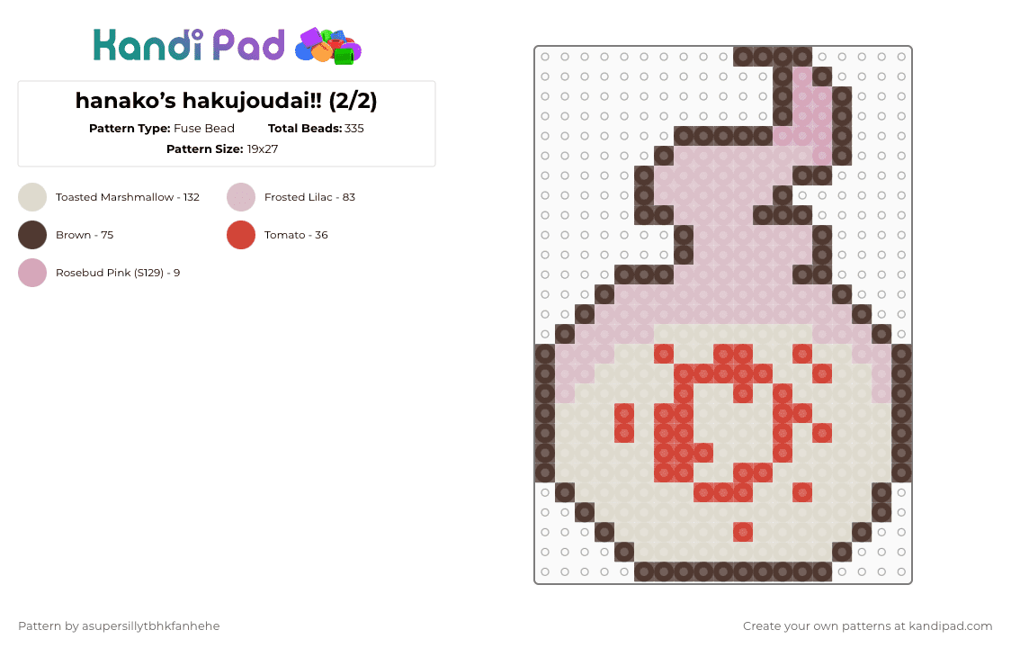 hanako’s hakujoudai!! (2/2) - Fuse Bead Pattern by bl3333hhhhhhh on Kandi Pad - beige,tbhk,hanako,hakujoudai,kewl