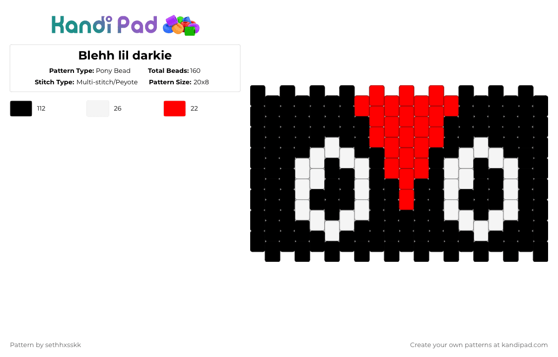 Blehh lil darkie - Pony Bead Pattern by sethhxsskk on Kandi Pad - black, red, white
