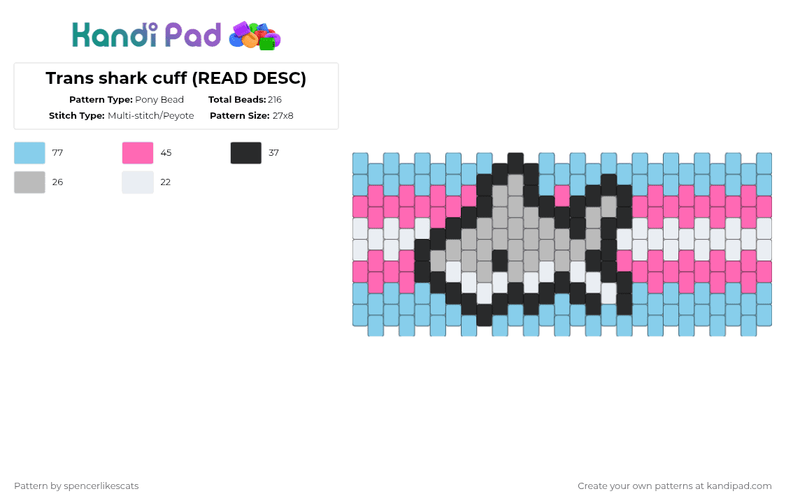Trans shark cuff (READ DESC) - Pony Bead Pattern by spencerlikescats on Kandi Pad - light blue