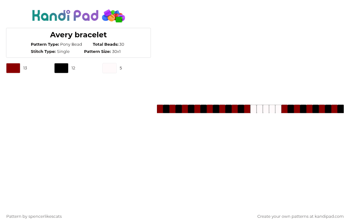 Avery bracelet - Pony Bead Pattern by spencerlikescats on Kandi Pad - red,white