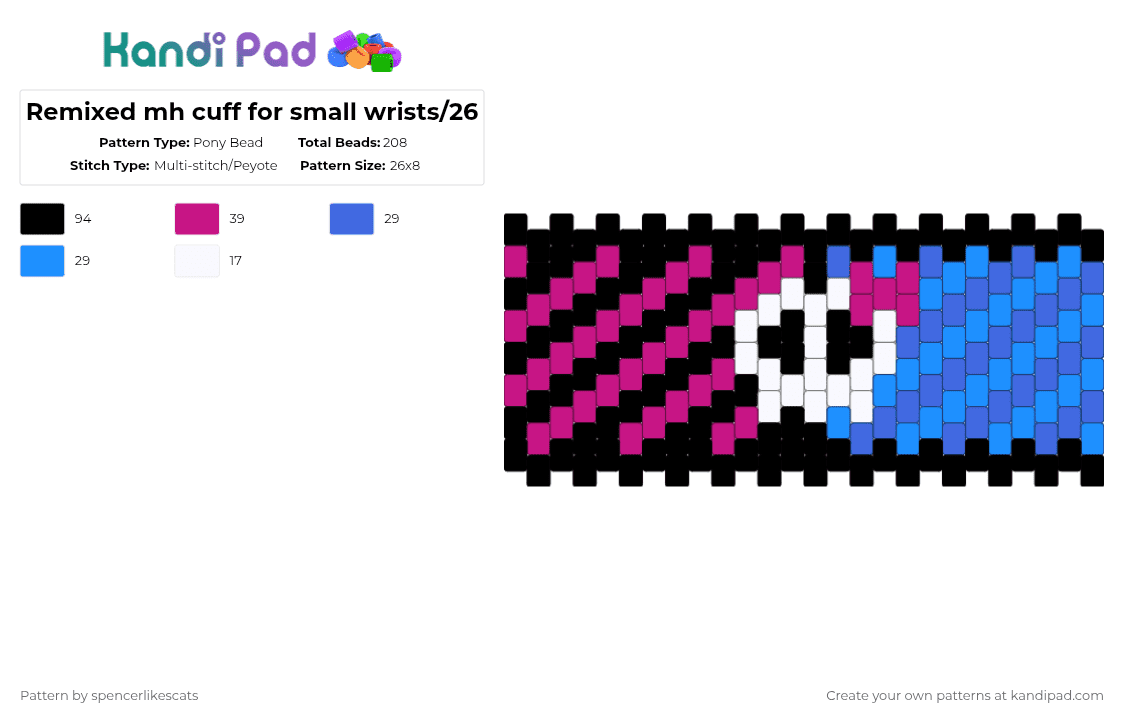 Remixed mh cuff for small wrists/26 - Pony Bead Pattern by spencerlikescats on Kandi Pad - pink