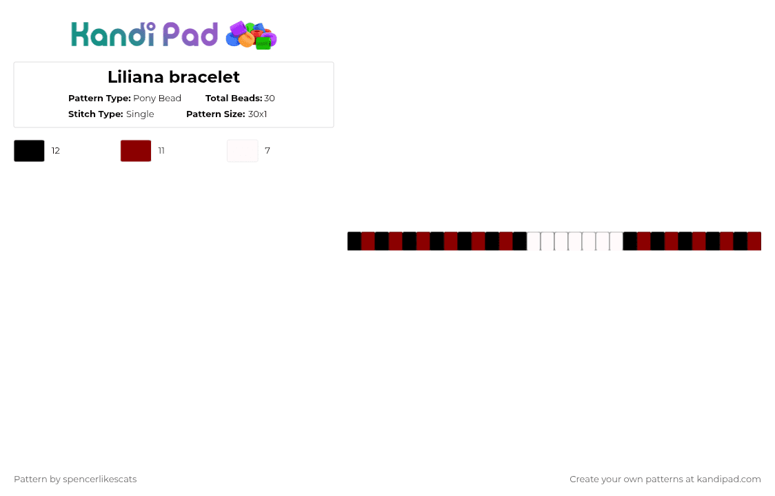 Liliana bracelet - Pony Bead Pattern by spencerlikescats on Kandi Pad - white,red