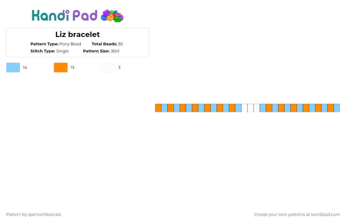 Liz bracelet - Pony Bead Pattern by spencerlikescats on Kandi Pad - orange,light blue