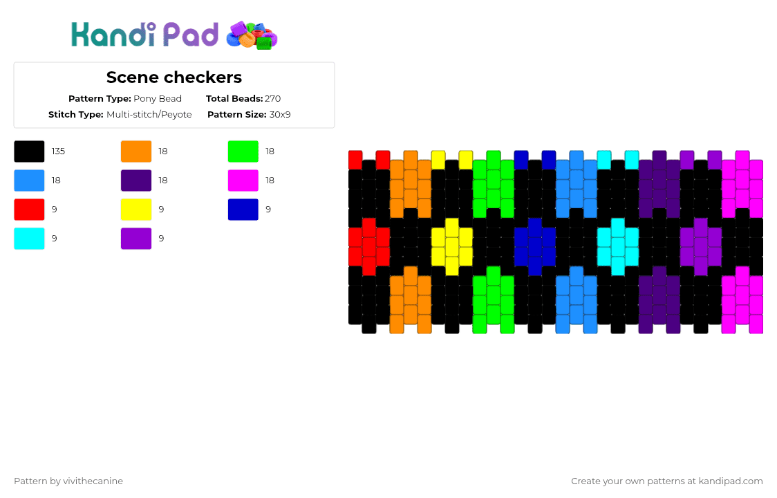 Scene checkers Pony Bead Pattern - Kandi Pad | Kandi Patterns, Fuse ...