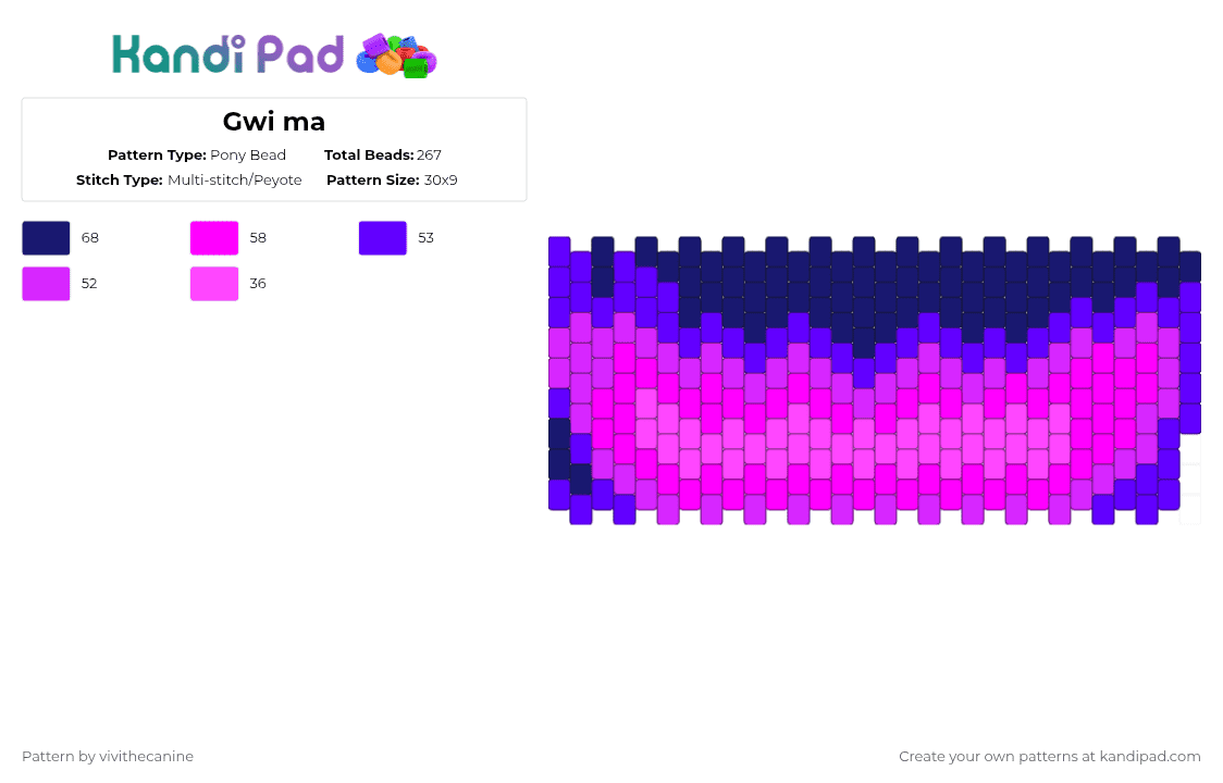 Gwi ma - Pony Bead Pattern by vivithecanine on Kandi Pad - pink,purple
