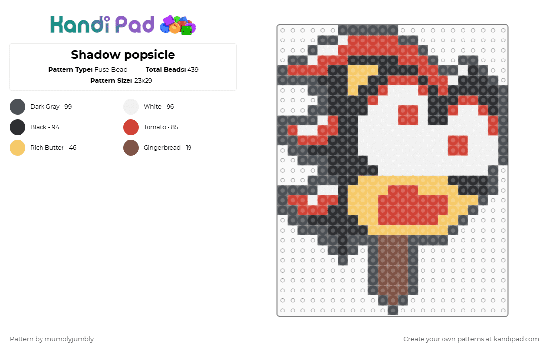 Shadow popsicle - Fuse Bead Pattern by mumblyjumbly on Kandi Pad - gray,red,shadow,sonic,popsicle,black,silly