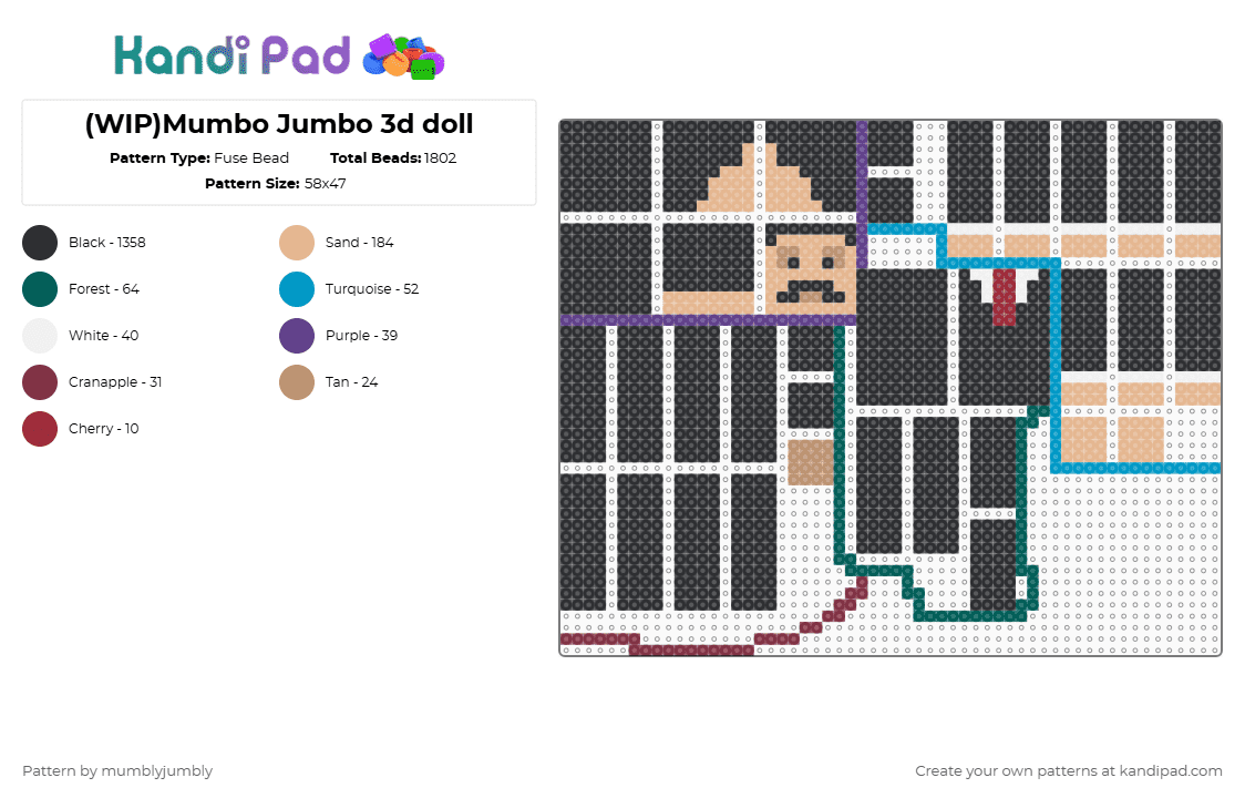 (WIP)Mumbo Jumbo 3d doll - Fuse Bead Pattern by mumblyjumbly on Kandi Pad - black,beige,gray,hermitcraft,mumbo,mumbo jumbo,minecraft,3d,wip