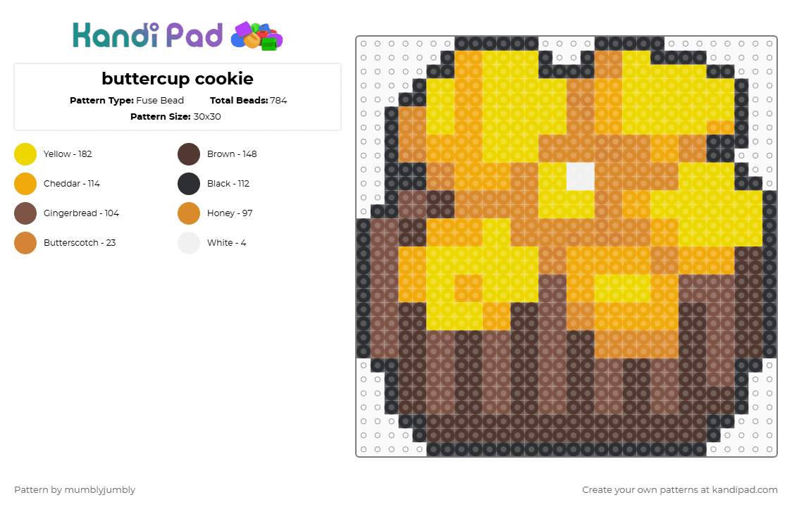 buttercup cookie - Fuse Bead Pattern by mumblyjumbly on Kandi Pad - orange,yellow,minecraft,hermitcraft,food