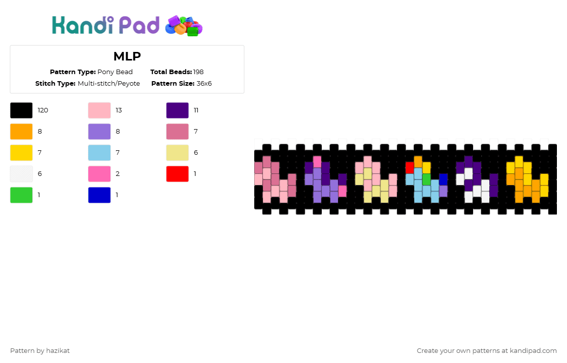 MLP - Pony Bead Pattern by hazikat on Kandi Pad - black,pink,purple,yellow