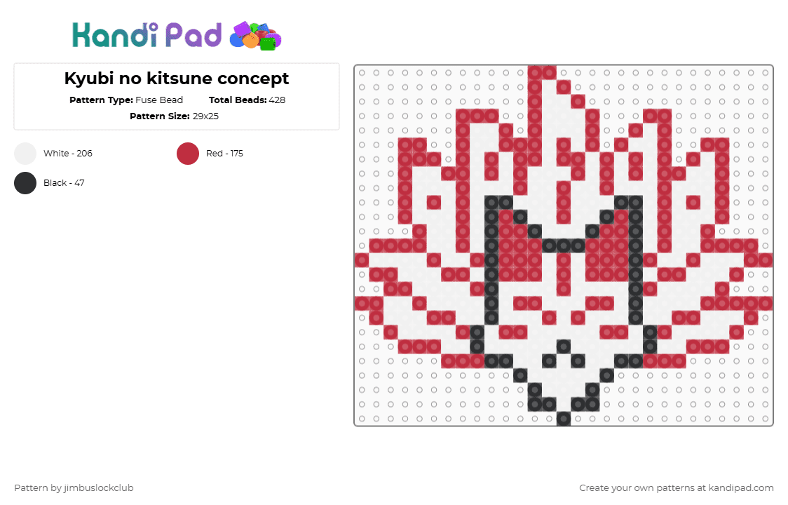 Kyubi no kitsune concept - Fuse Bead Pattern by jimbuslockclub on Kandi Pad - white,red