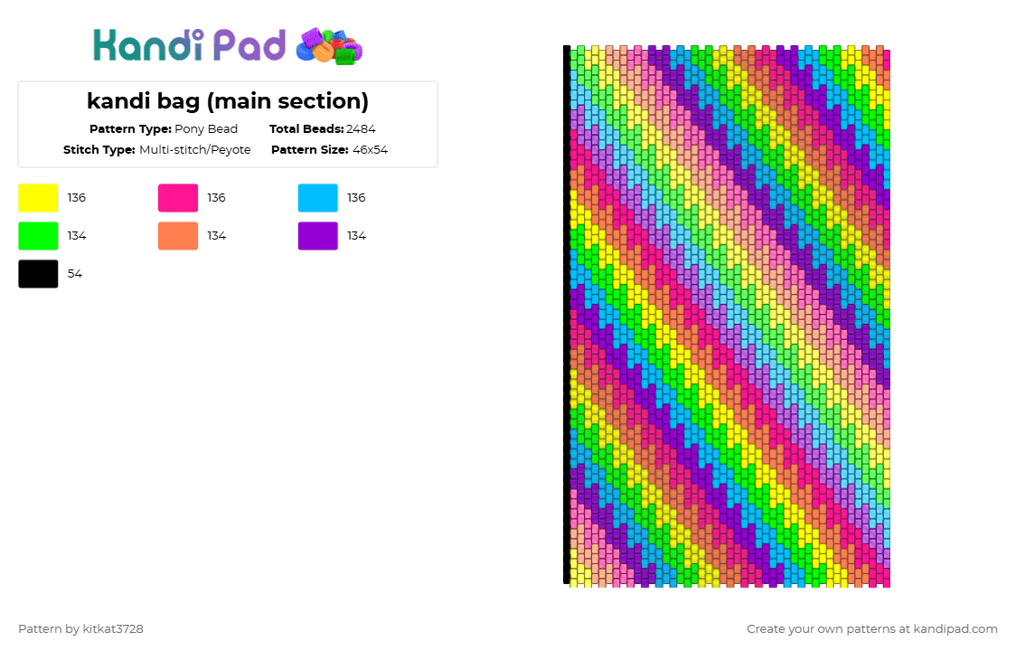 kandi bag (main section) - Pony Bead Pattern by kitkat3728 on Kandi Pad - yellow,pink,light blue,colorful