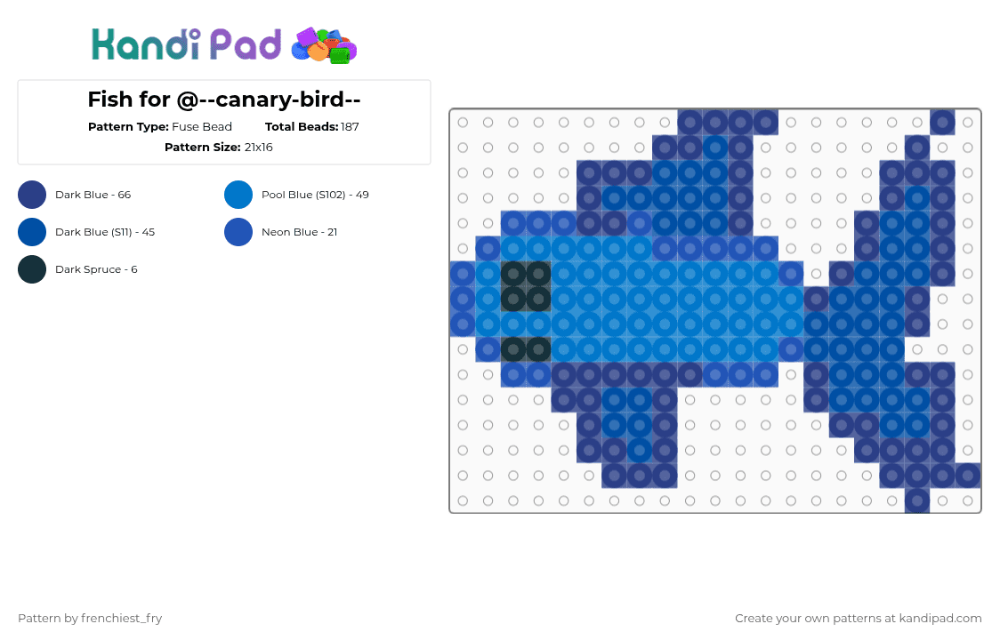 Fish for @--canary-bird-- - Fuse Bead Pattern by snail-with-hats on Kandi Pad - blue,fish,fis