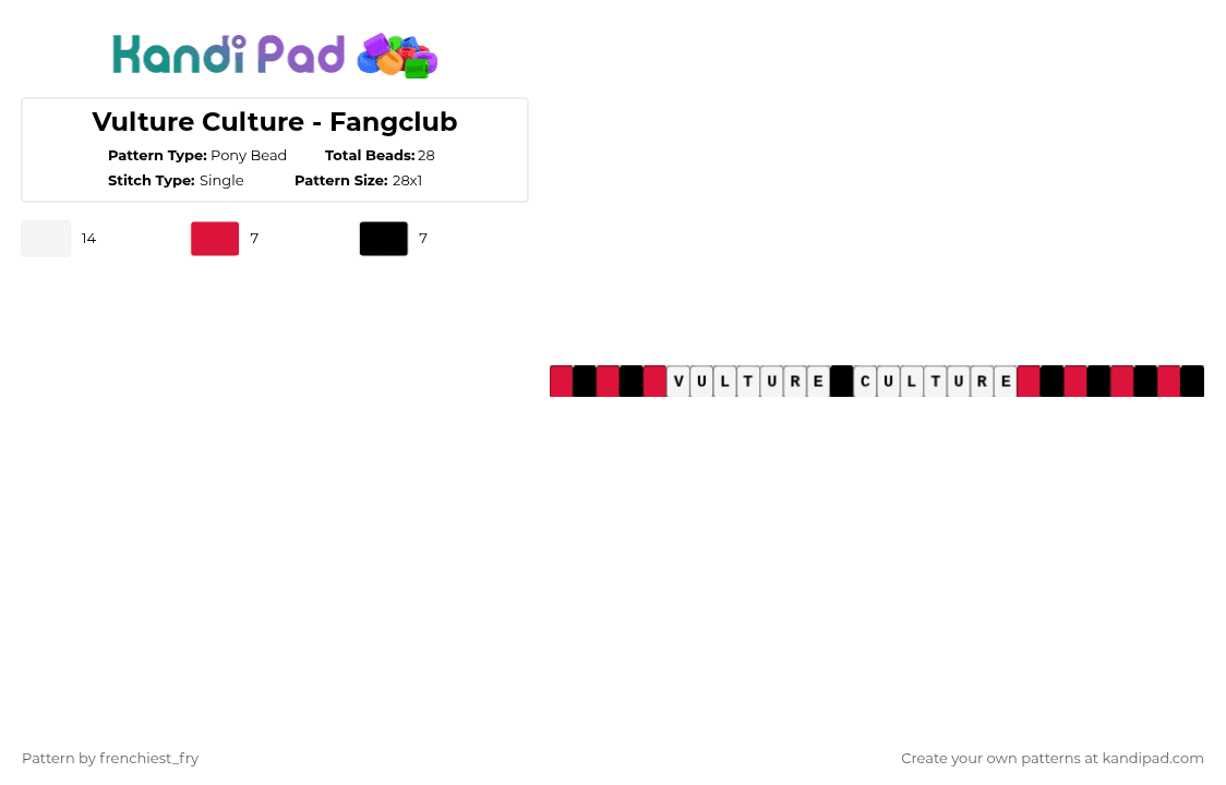 Vulture Culture - Fangclub - Pony Bead Pattern by snail-with-hats on Kandi Pad - red,white