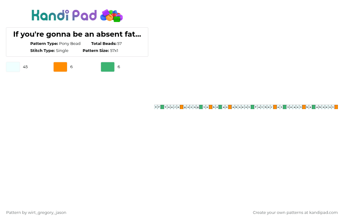 If you\'re gonna be an absent father at least be absent Cleo quote - Pony Bead Pattern by snail-with-hats on Kandi Pad - white,orange,green