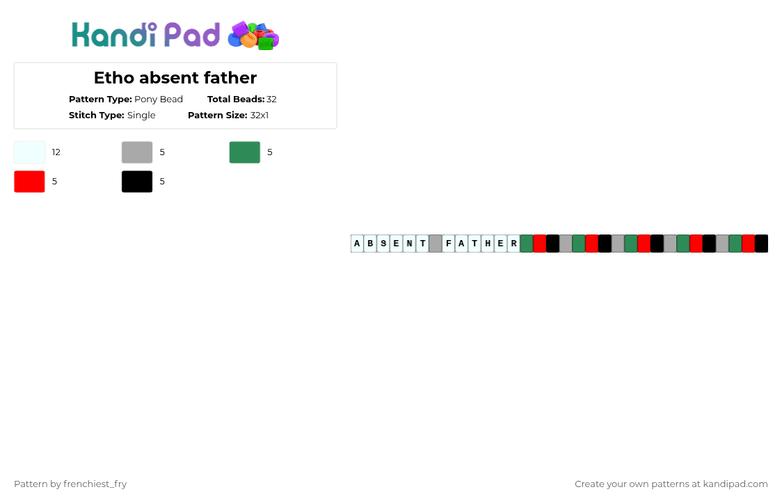 Etho absent father - Pony Bead Pattern by snail-with-hats on Kandi Pad - beige,green,red