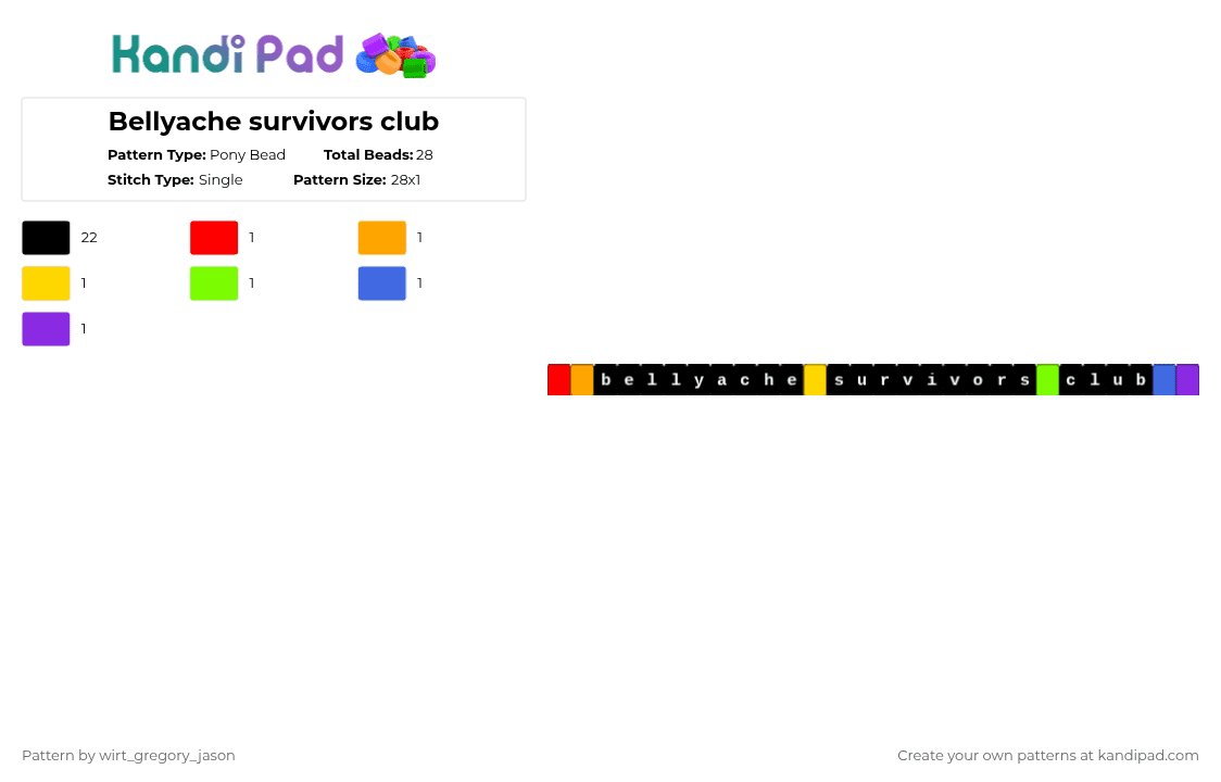 Bellyache survivors club - Pony Bead Pattern by snail-with-hats on Kandi Pad - black,orange,green,purple,colorful