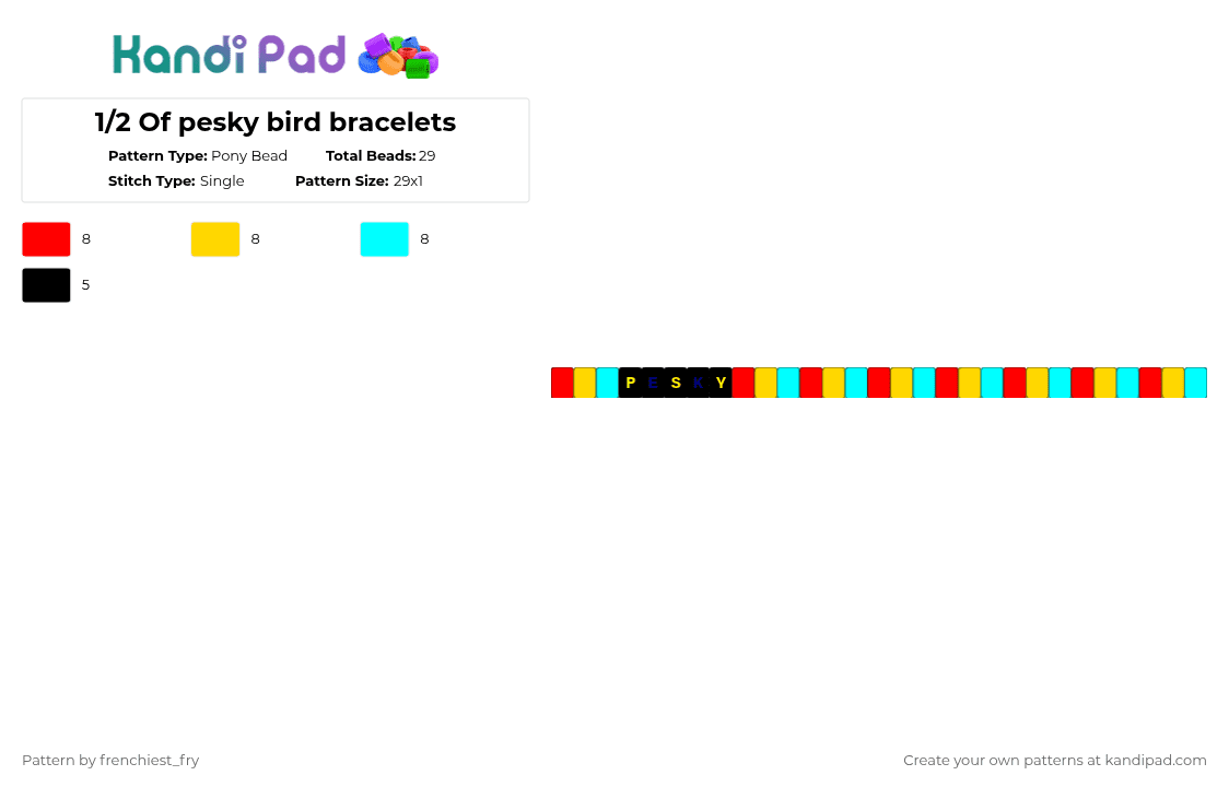 1/2 Of pesky bird bracelets - Pony Bead Pattern by snail-with-hats on Kandi Pad - red,yellow,light blue,life series,bird,pesky bird