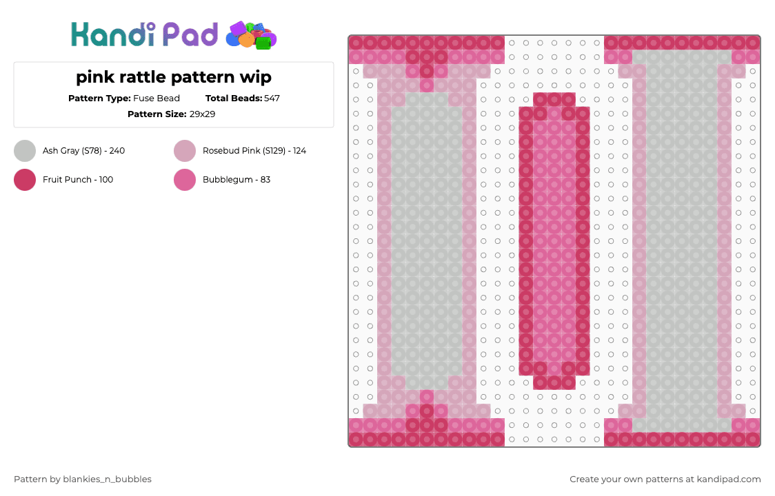 pink rattle pattern wip - Fuse Bead Pattern by blankies_n_bubbles on Kandi Pad - pink,beige,rattle,agere,age regression