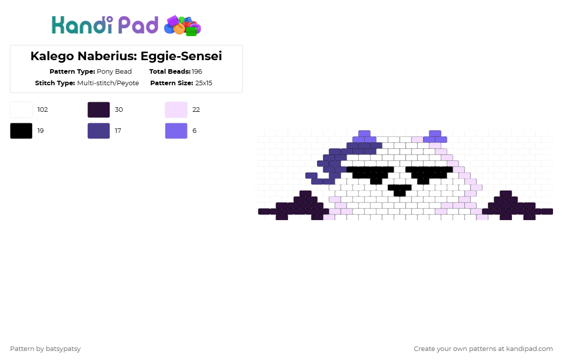 Kalego Naberius: Eggie-Sensei - Pony Bead Pattern by batsypatsy on Kandi Pad - white,pink,purple,mairimashita irumakun,welcome to demon school iruma,iruma kun,mairuma,kalego,mofuego,eggie sensei,kalego naberius