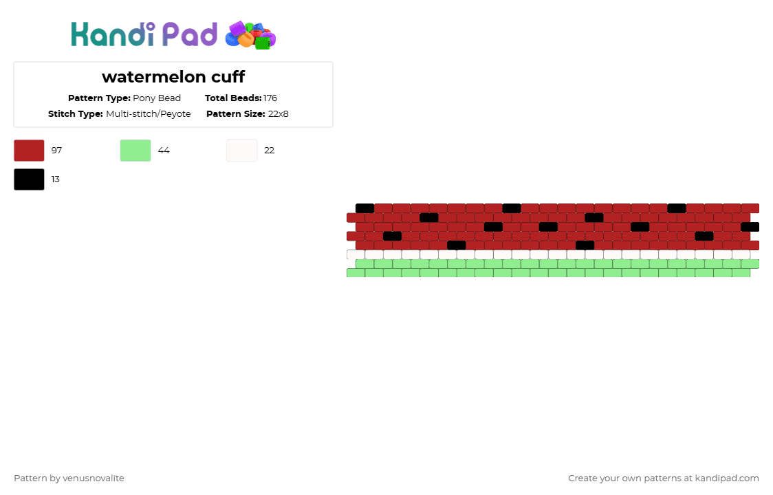 watermelon cuff - Pony Bead Pattern by goodaikawa on Kandi Pad - red,teal