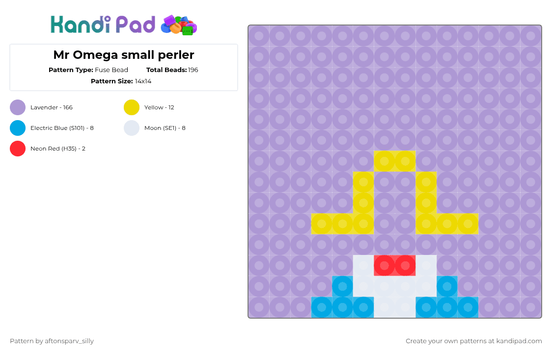 Mr Omega small perler - Fuse Bead Pattern by aftonsparv_silly on Kandi Pad - omega mart,mascot,silly,simple,character,mr omega