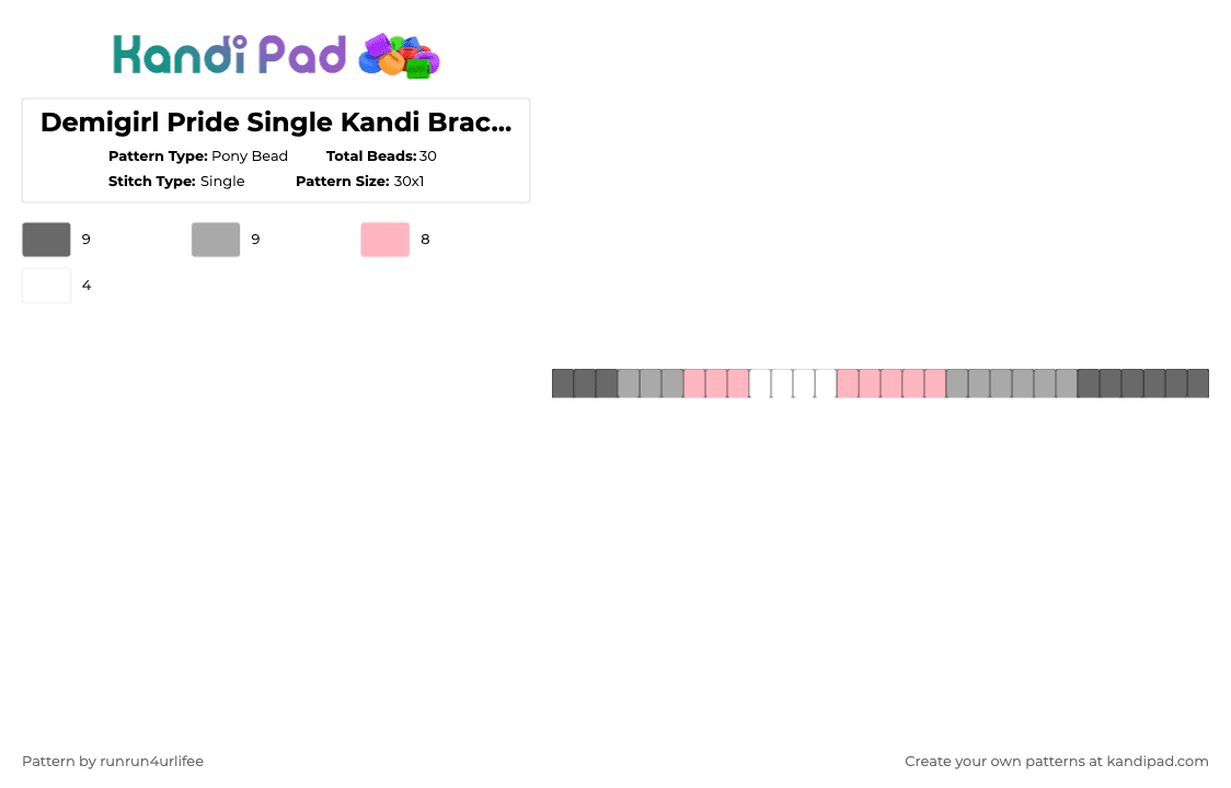 Demigirl Pride Single Kandi Bracelet - Pony Bead Pattern by runrun4urlifee on Kandi Pad - gray,beige,demigirl,demi girl,demi,girl,pride,lgbt,lgbtq,lgbtqia