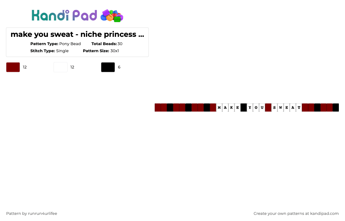 make you sweat - asteria [an4rch] -  niche princess - Album - Single Kandi Bracelet - Pony Bead Pattern by runrun4urlifee on Kandi Pad - brown,white,niche princess,an4rch,as,anarchist sanctuary,asteriasdeath,kets4eki,music,asteria