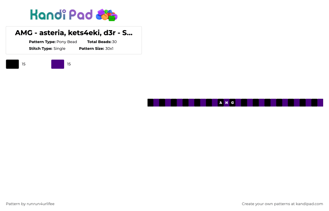 AMG - asteria, kets4eki, d3r [PROD.] wasty - Single Kandi Bracelet matching 3 - Pony Bead Pattern by runrun4urlifee on Kandi Pad - black,purple,amg,asteria,asteriasdeath,as,anarchist sanctuary,d3r,der i despise you,kets4eki