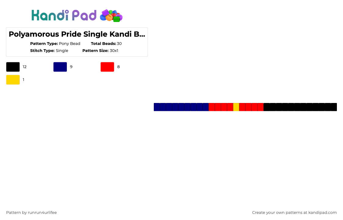 Polyamorous Pride Single Kandi Bracelet - Pony Bead Pattern by runrun4urlifee on Kandi Pad - purple,red,poly,polamorus,pride,lgbt,lgbtq,lgbtqia,single,kandi