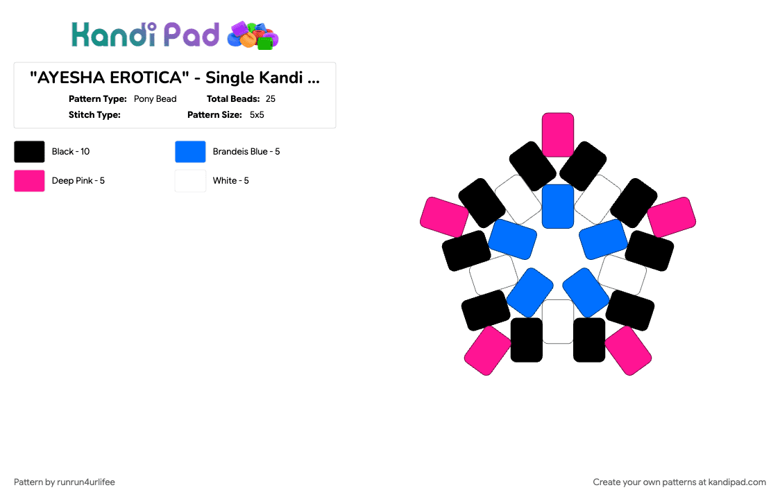 AYESHA EROTICA - Small Single Kandi Star - Pony Bead Pattern by runrun4urlifee on Kandi Pad - ayesha, ayesha erotica, blue, kandi, music, music artist, pink, single, song, star