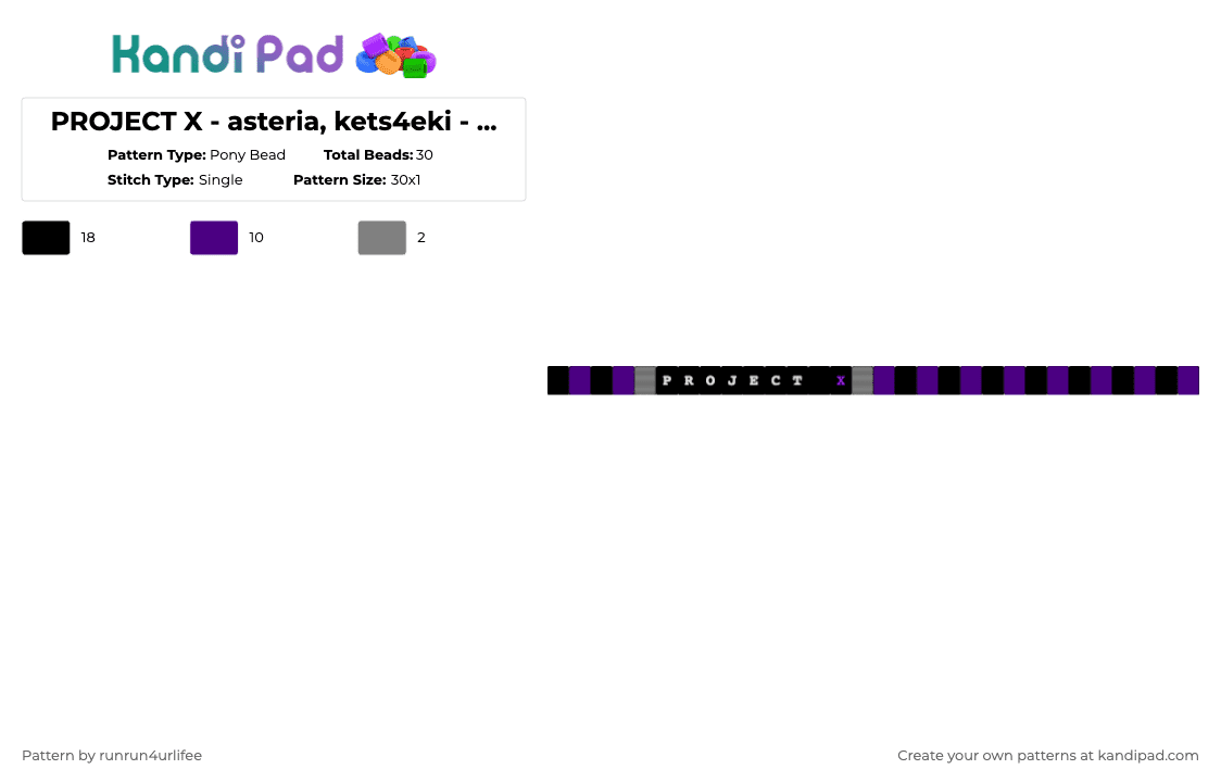 PROJECT X - asteria, kets4eki - matching 2 single kandi bracelet - Pony Bead Pattern by runrun4urlifee on Kandi Pad - purple,asteriasdeath,asteria,kets4eki,as,anarchist sanctuary,black,project x