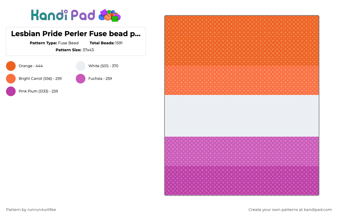 Lesbian Pride Perler Fuse bead pattern Flag - Fuse Bead Pattern by runrun4urlifee on Kandi Pad - orange,pink,wlw,lesbian,les,lgbt,lgbtq,lgbtqia,pride,women love women
