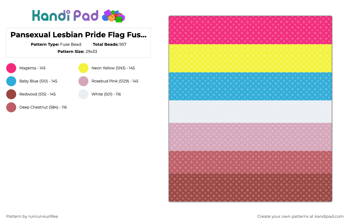Pansexual Lesbian Pride Flag Fuse Bead Perler Pattern - Fuse Bead Pattern by runrun4urlifee on Kandi Pad - pink,red,pansexual,lesbian,pansexual lesbian,pride,flag,lgbt,lgbtq,lgbtqia
