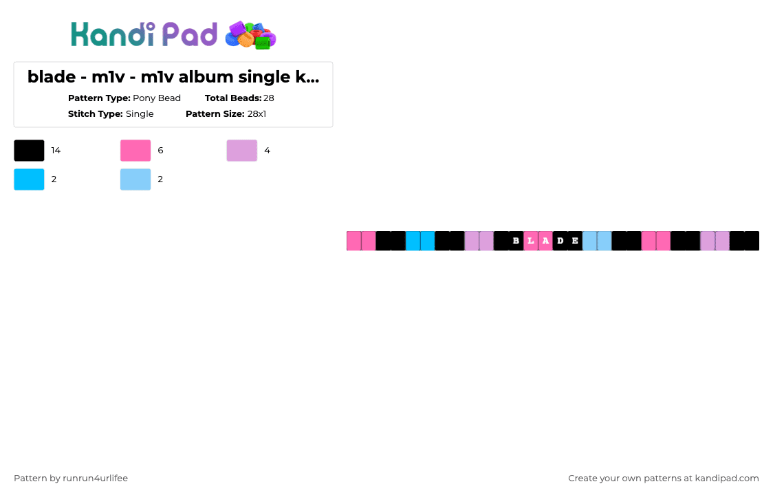 blade - m1v - m1v -  Album Single Kandi Bracelet - Pony Bead Pattern by runrun4urlifee on Kandi Pad - pink,light blue,blade,m1v,made1vvvonder,lonegore,song album,song,single,kandi