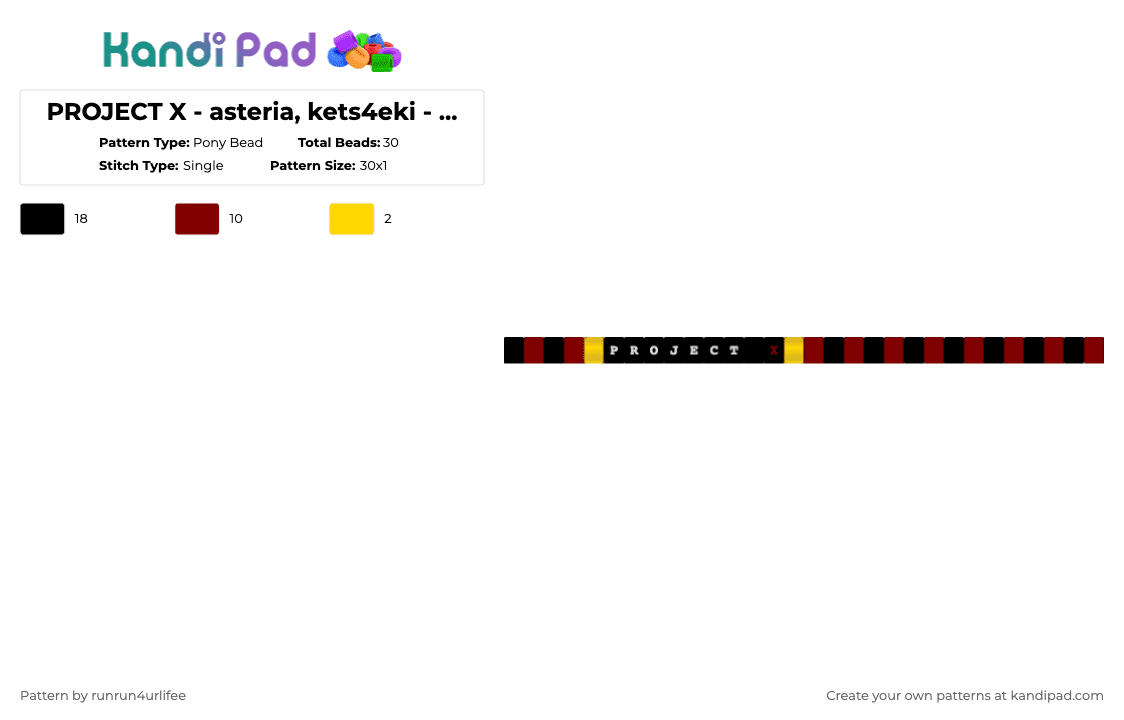 PROJECT X - asteria, kets4eki - matching 1 single kandi bracelet - Pony Bead Pattern by runrun4urlifee on Kandi Pad - brown