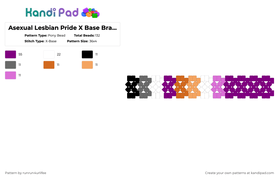 Asexual Lesbian Pride X Base Bracelet - Pony Bead Pattern by runrun4urlifee on Kandi Pad - pink,lesbian,pride,asexual,lgbt,lgbtq,lgbtqia,flag,asexual lesbian