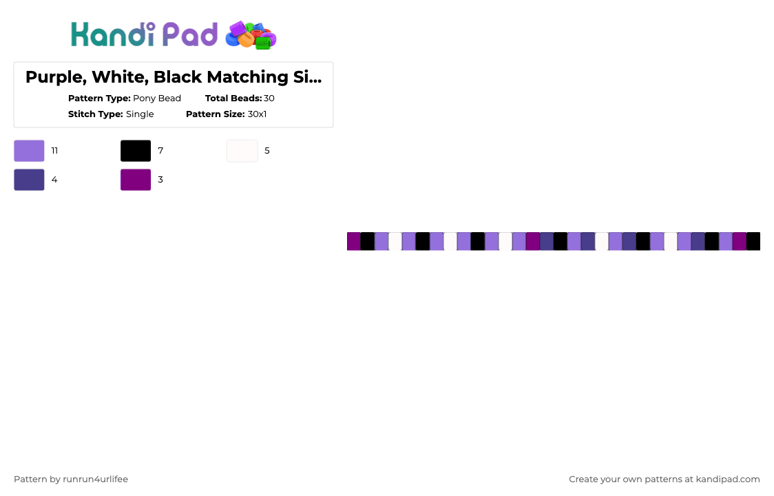 Purple, White, Black - Matching Single Kandi Bracelet Two. - Pony Bead Pattern by runrun4urlifee on Kandi Pad - purple,white,black,matching,two,single,kandi,bracelet
