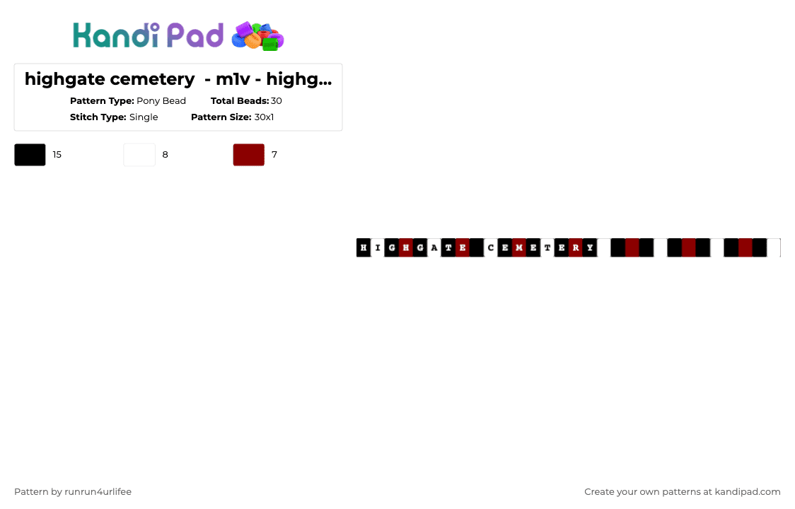 highgate cemetery - m1v - highgate cemetery - Album - Single Kandi Bracelet - Pony Bead Pattern by runrun4urlifee on Kandi Pad - white,red,highgate cemetery,m1v,song,song album,made1vvvonder,lonegore,music
