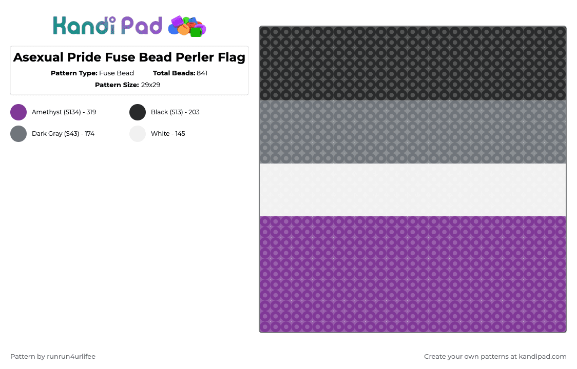 Asexual Pride Fuse Bead Perler Flag - Fuse Bead Pattern by runrun4urlifee on Kandi Pad - gray,pink,pride,lgbt,lgbtq,lgbtqia,asexual,flag,perler,fuse bead