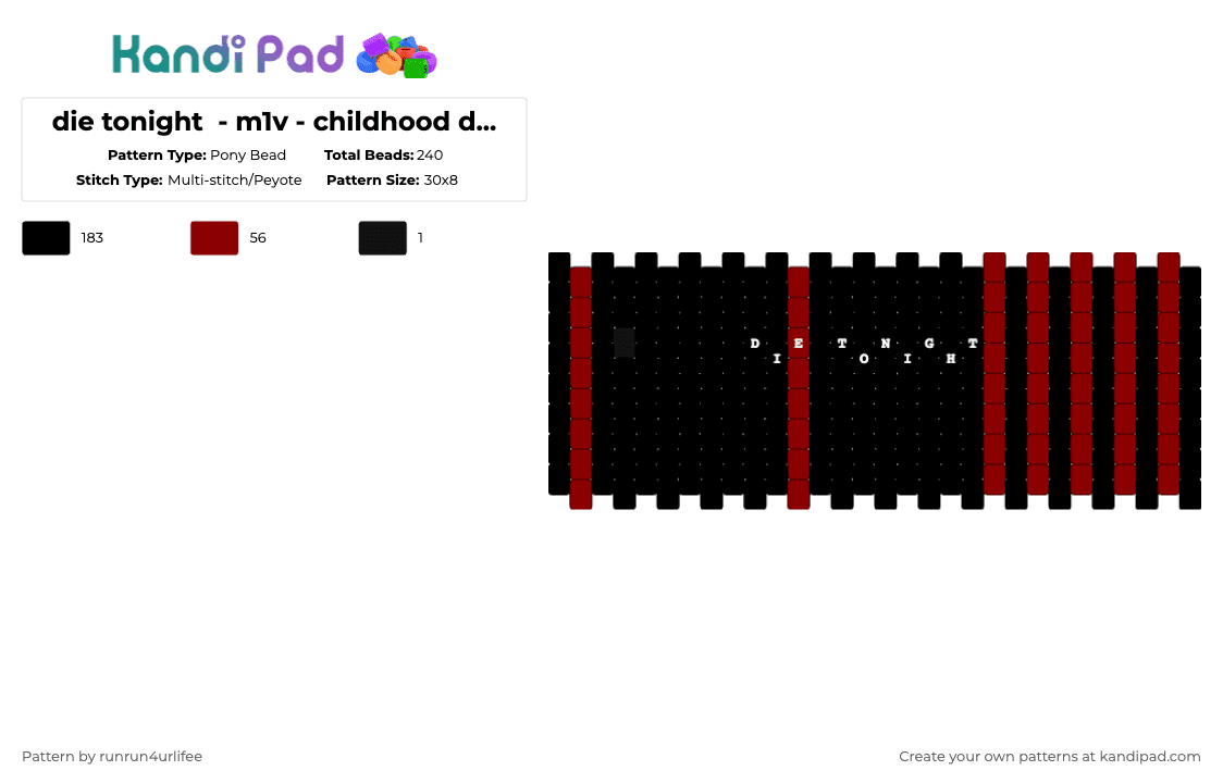 die tonight - m1v - childhood dementia - Album - Multi Stitch/Peyote - Pony Bead Pattern by runrun4urlifee on Kandi Pad - black,die tonight,m1v,song album,song,childhood dementia,made1vvvonder,lonegore,music