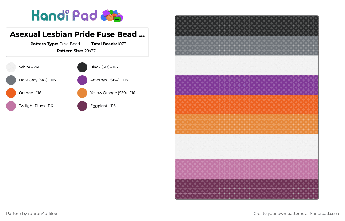 Asexual Lesbian Pride Fuse Bead Perler Flag - Fuse Bead Pattern by runrun4urlifee on Kandi Pad - pink,orange,flag,lgbt,lgbtq,lgbtqia,asexual,lesbian,pride,asexual lesbian