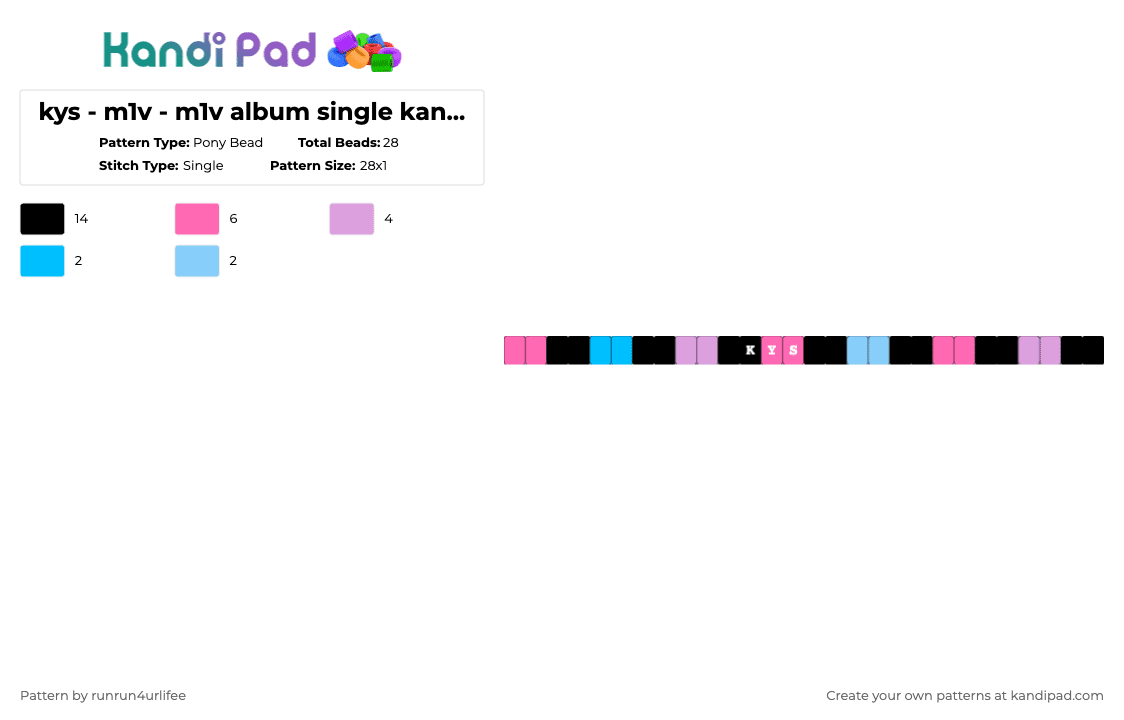 kys - m1v - m1v -  Album Single Kandi Bracelet - Pony Bead Pattern by runrun4urlifee on Kandi Pad - pink,light blue,kys,m1v,made1vvvonder,lonegore,single,kandi,song album,song