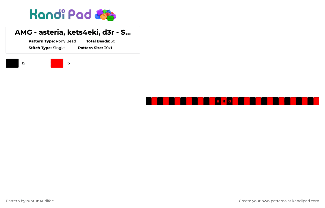 AMG - asteria, kets4eki, d3r [PROD.] wasty - Single Kandi Bracelet matching 1 - Pony Bead Pattern by runrun4urlifee on Kandi Pad - black,red,amg,as,anarchist sanctuary,asteriasdeath,asteria,der i despise you,kets4eki,d3r