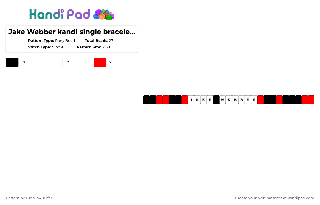 Jake Webber kandi single bracelet pattern Matching 1 - Pony Bead Pattern by runrun4urlifee on Kandi Pad - red,white,jake,jnj month,johnnie,johnnie guilbert,jake webber,no name,latina lesbians,latinas