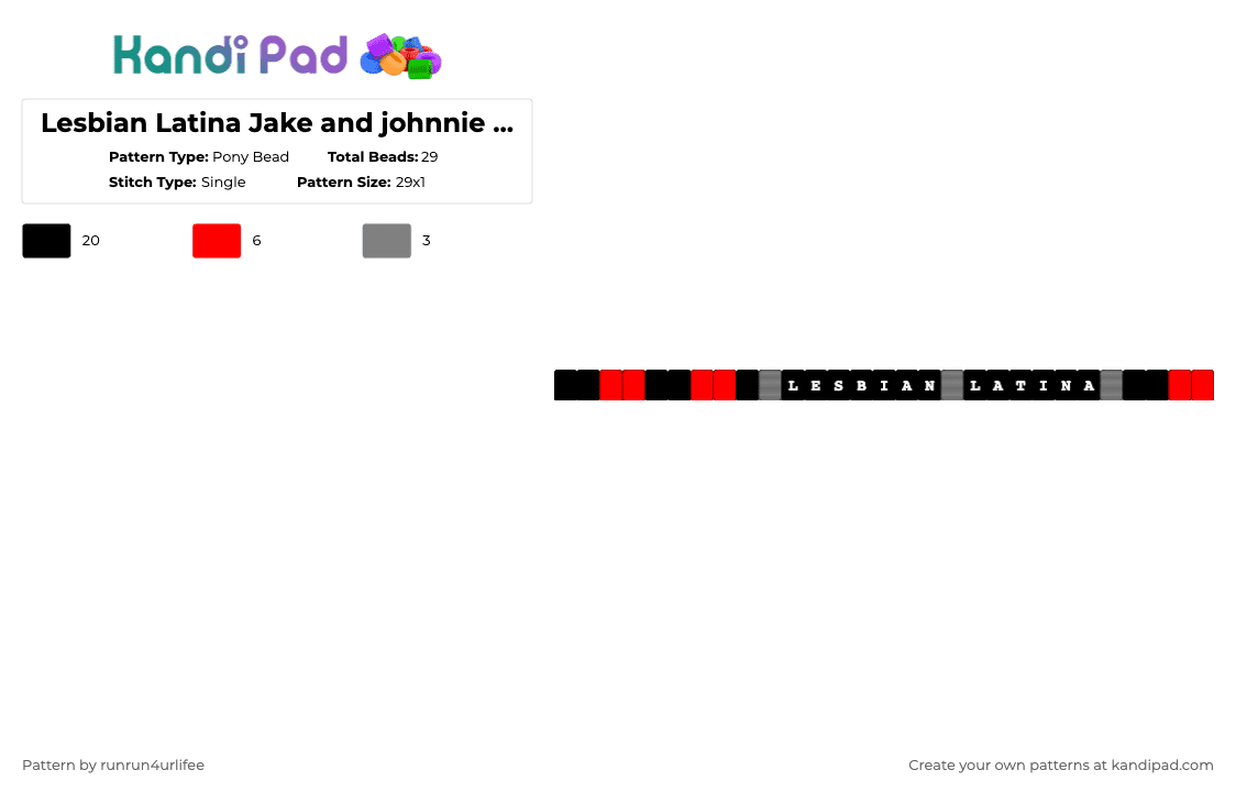 Lesbian Latina Jake and johnnie matching 1 - Pony Bead Pattern by runrun4urlifee on Kandi Pad - black,red,gray,lesbian latinas,jake,jake webber,johnnie,johnnie guilbert,jnj month,no name,latinas