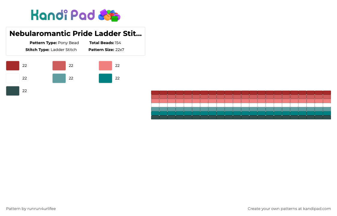 Nebularomantic Pride Ladder Stitch Cuff Ver. 2 - Pony Bead Pattern by runrun4urlifee on Kandi Pad - red,teal,pride,lgbt,lgbtq,lgbtqia,ladder stitch,nebularomantic,cuff,ladder