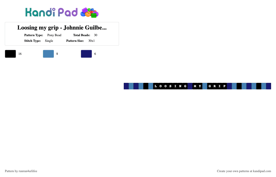 Loosing my grip - Johnnie Guilbert - The Last Thing I Want Is help - Pony Bead Pattern by runrun4urlifee on Kandi Pad - blue,purple,johnnie guilbert,jnj,jake and johnnie,the last thing i want is help,music,song,loosing my grip,jake webber