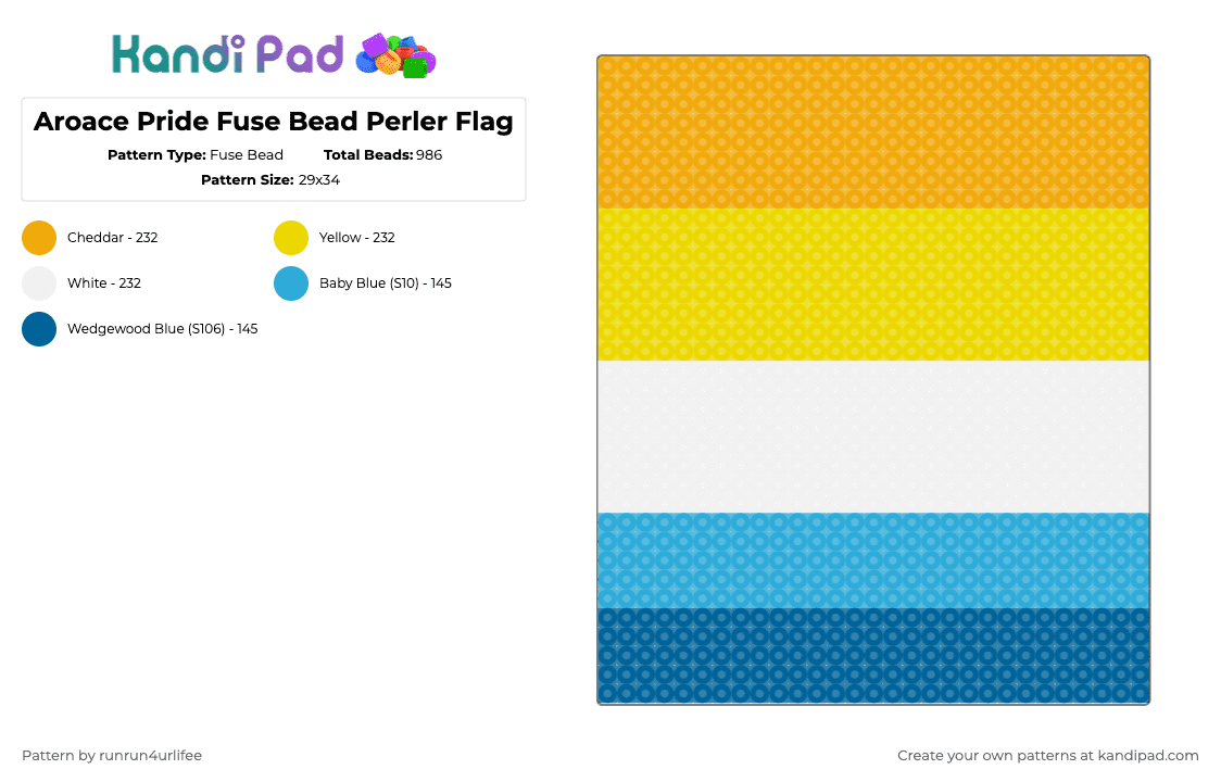 Aroace Pride Fuse Bead Perler Flag - Fuse Bead Pattern by runrun4urlifee on Kandi Pad - orange,yellow,aroace,pride,fuse bead,perler,flag,lgbt,lgbtq,lgbtqia