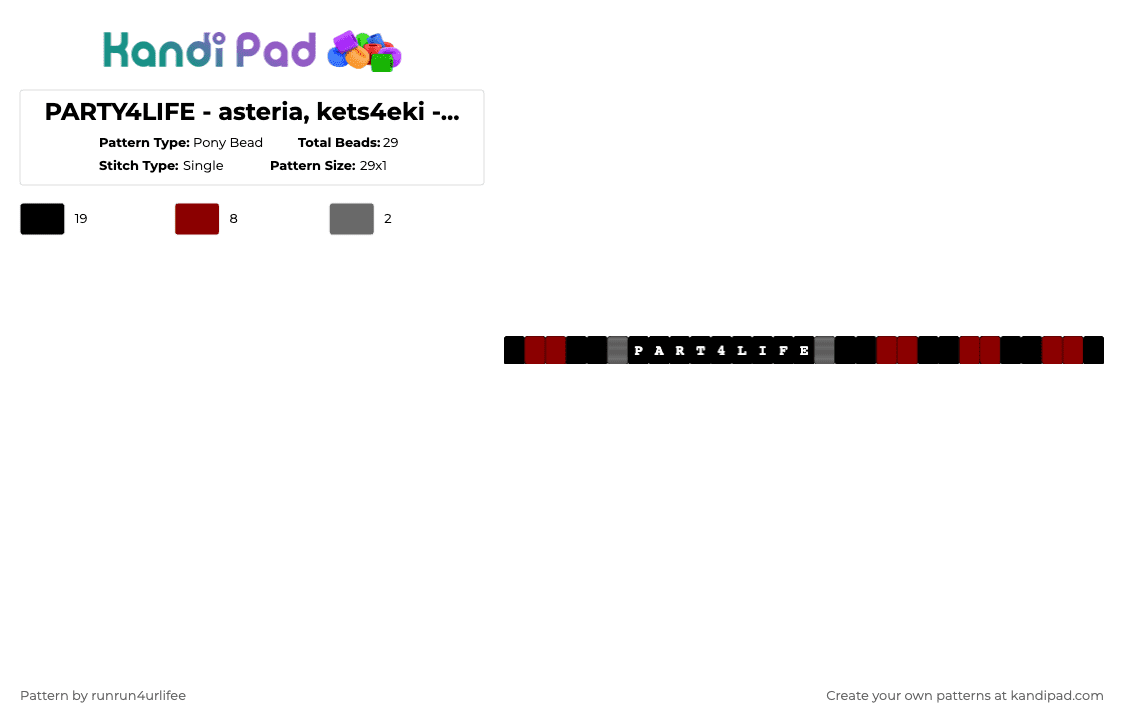 PARTY4LIFE - asteria, kets4eki -  PARTY4LIFE album matching 1 - Pony Bead Pattern by runrun4urlifee on Kandi Pad - black,red,party4life,anarchist sanctuary,as,asteriasdeath,asteria,kets4eki,song,song album